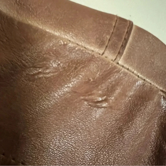 Max Jeans Brown Faux Leather Moto Jacket Size Large - Picture 12 of 12